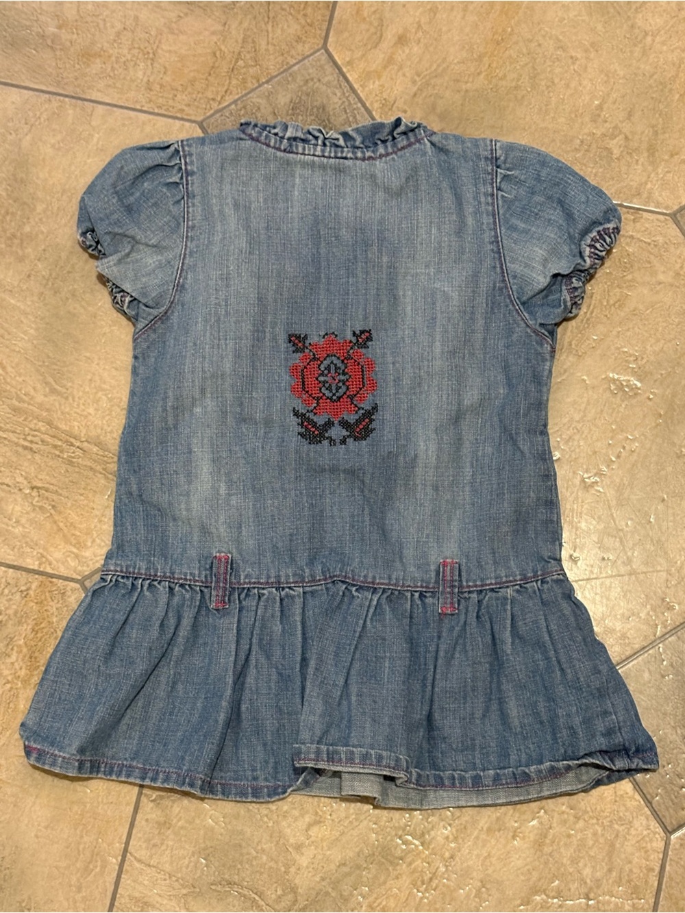 18 Mouth Baby  Wrangler Blue Denim Dress with Pink Stitching